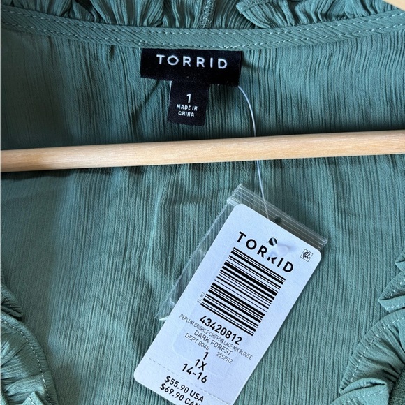 Torrid Flowy Feminine Boho Puff Sleeve Peasant Sage Green Long Sleeve Top 1X - Picture 9 of 9